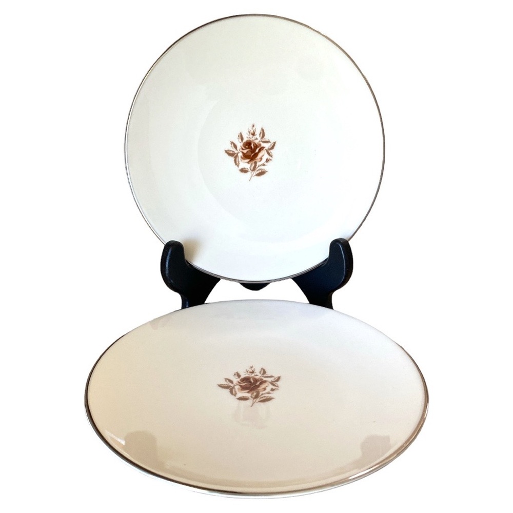 Flintridge Marlys Coupe Bread and Butter Plate Brown Pink Rose Platinum Trim